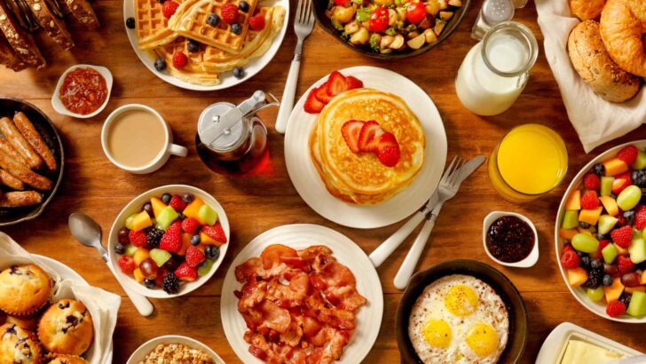Fresh breakfast displayed on a table