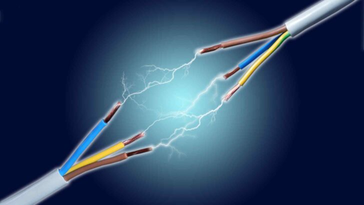 Exposed electrical wires sparking against a dark background