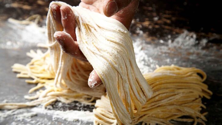 Close-up of freshly prepared noodles