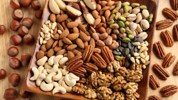 Assorted nuts displayed on a table