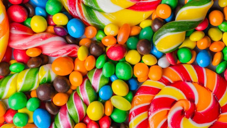 Colorful candy arranged in a detailed close-up