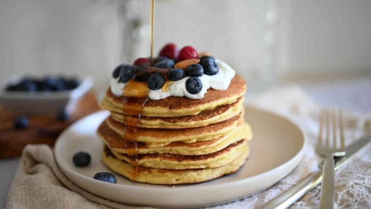 Pancakes served with visible toppings