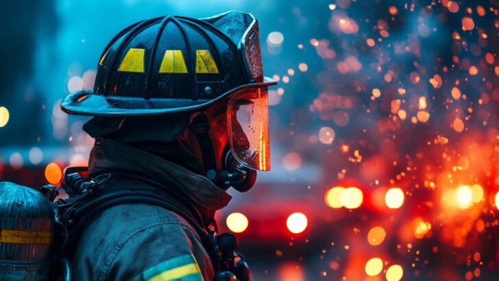 A large outdoor fire glowing with sparks in the air
