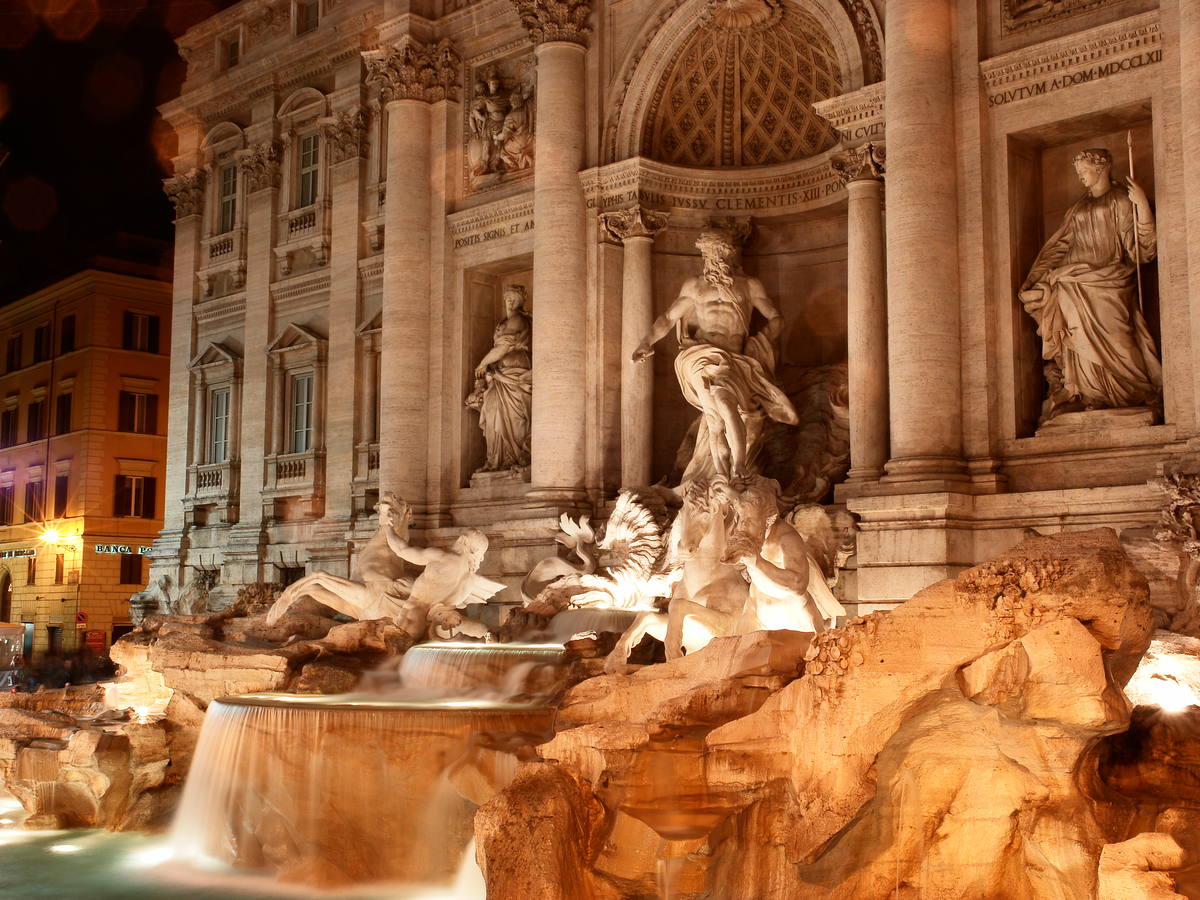 Trevi Fountain in Rome illuminated at night