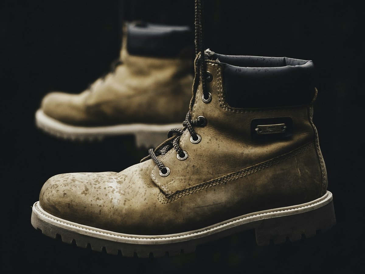 Rugged brown leather work boot