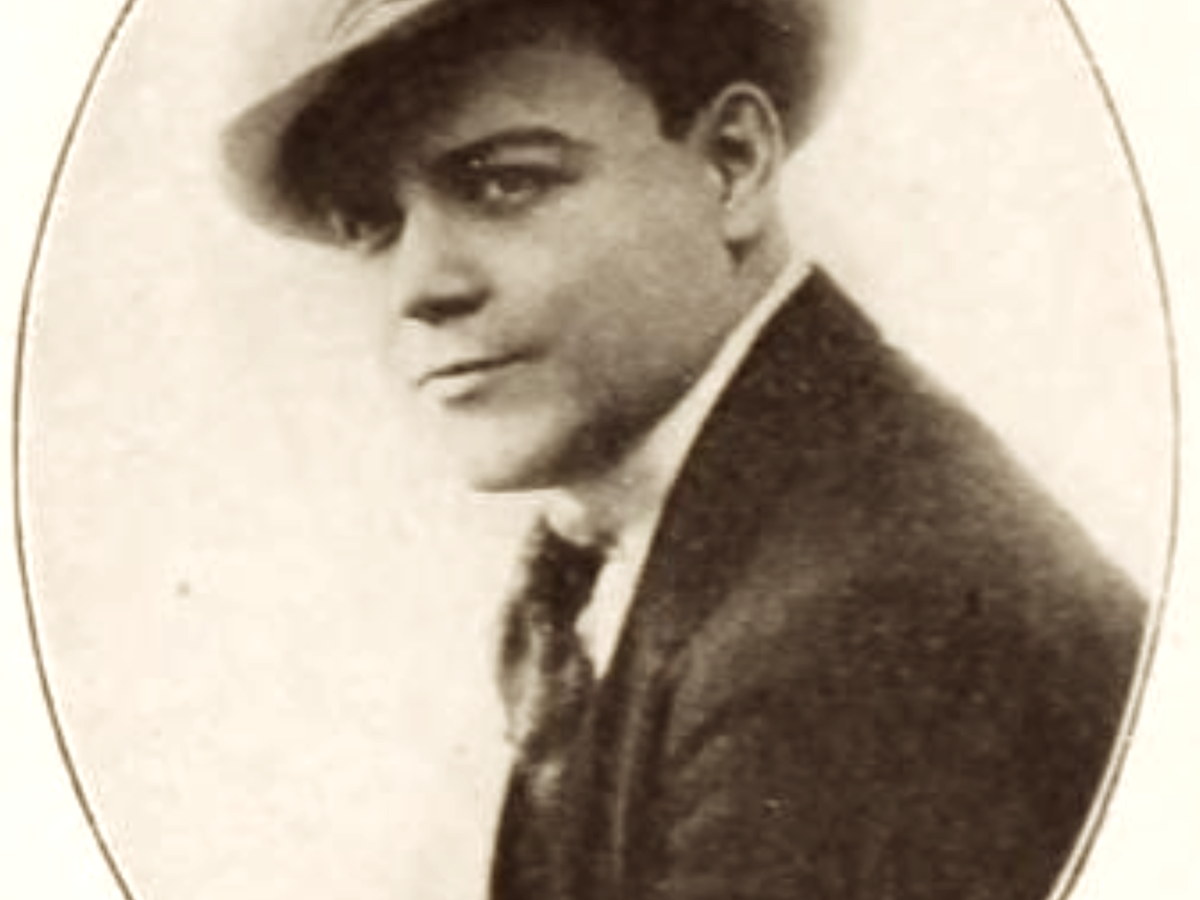 Black-and-white portrait of a classic comedian