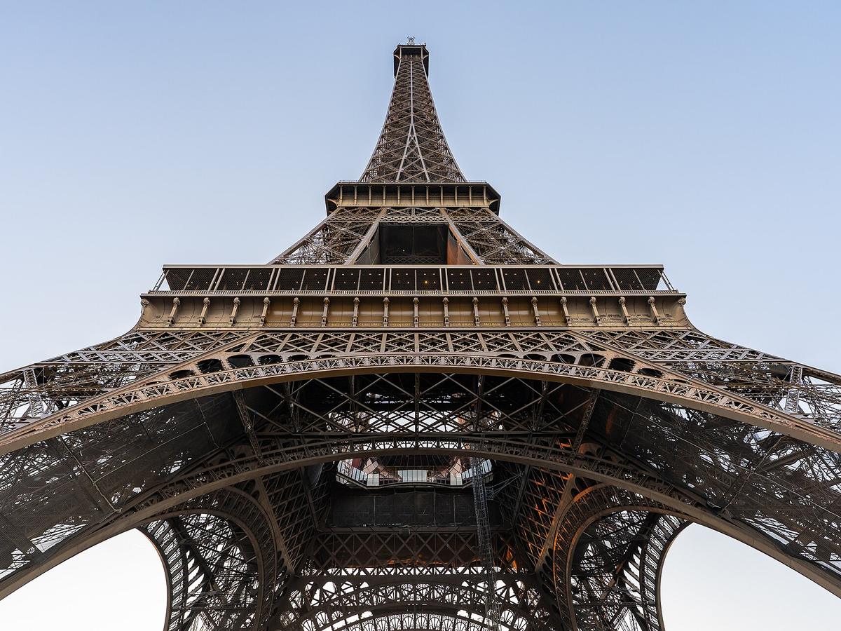 Eiffel Tower rising above Paris on a clear day