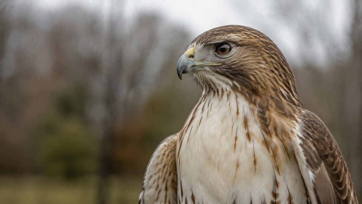 Close wildlife portrait of an alert red-tailed hawk